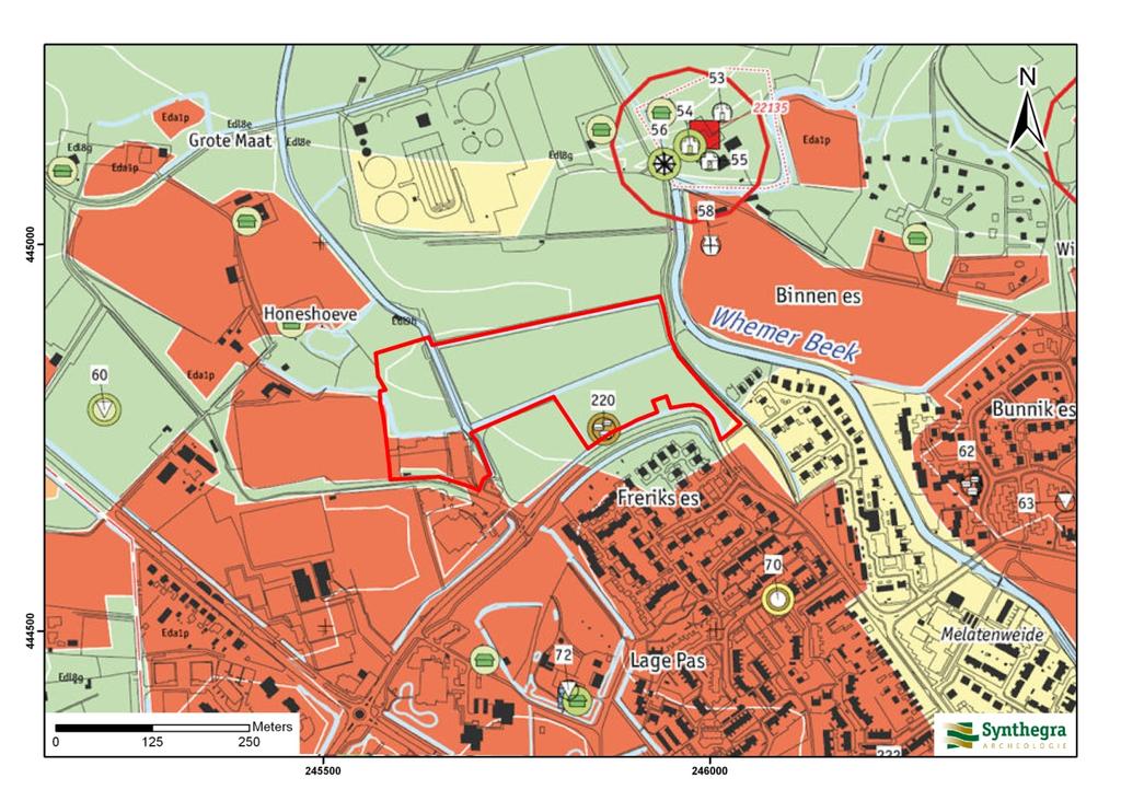 S1293 Afbeelding 2.4 Ligging van het plangebied op de Archeologische Verwachtingskaart van de gemeente Winterswijk, aangegeven met het rode kader (Bron gemeente Cultuurhistorische atlas Winterswijk).