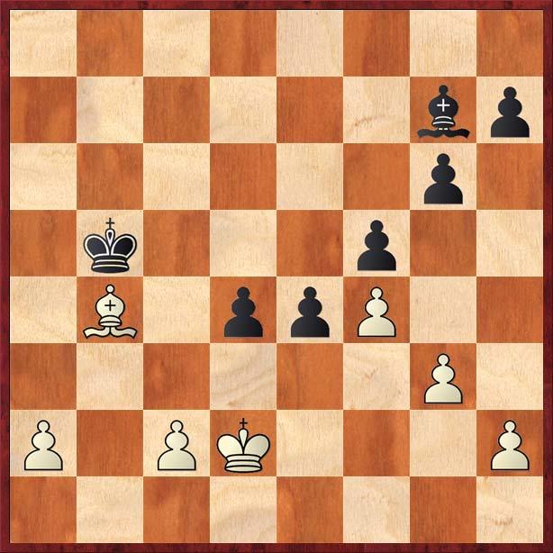 Te3-f3 Pf4-e2+ MD: Schaak met aanval op de toren opf f3 en d4. Dat gaat hout kosten. 23. Kg1-g2 Tf8xf3 24. Kg2xf3 Pe2xd4+ 25. Kf3-g2 Dc8-d7 26.