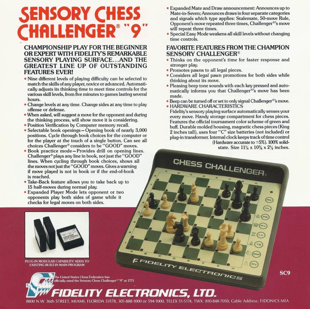 07-1982 [O-0901] Fidelity - Sensory Chess Challenger 9 (A) (1,6 MHz edition) Fidelity model SC9.