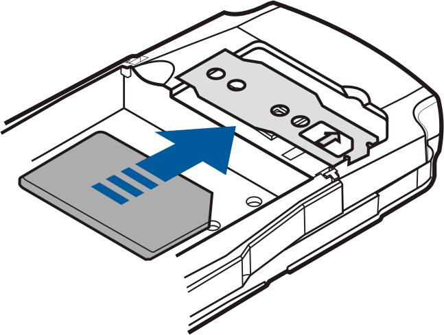 4. Plaats de SIM-kaart onder het metalen plaatje. Zorg ervoor dat de goudkleurige connectors op de kaart omlaag zijn gericht en dat de afgeronde hoek zich links bevindt.