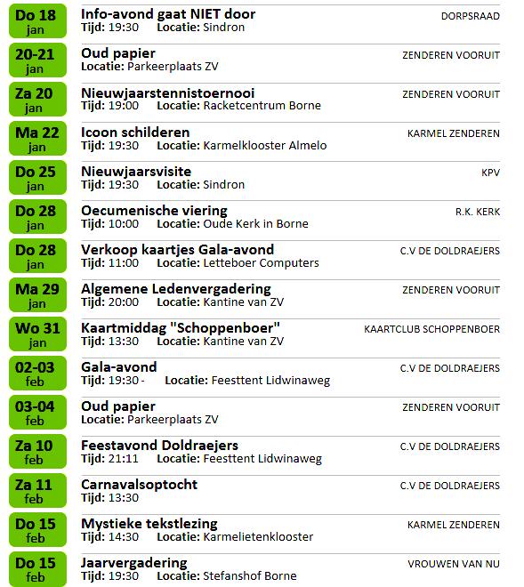 Activiteitenagenda 18. Kijk voor meer informatie in de Agenda van www.zenderen.