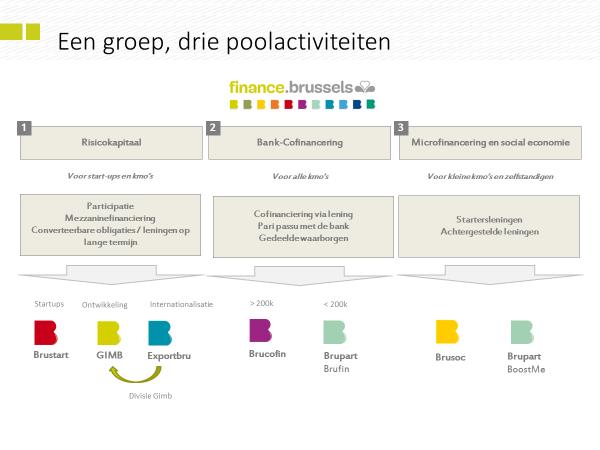 1. De activiteitenpool 'Risicokapitaal' De GIMB en haar dochtermaatschappij Brustart (die zich specifiek bezighoudt met de financiering van startende innoverende kmo's) steunen de oprichting, de