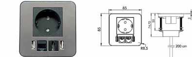 UTE 105 mm 1 Source Source inbouwstopcontact - zonder deksel - inclusief 2 USB laders (2 x 5V / 2,15A) - inbouw in een blad van 12 tot 48 mm dik - boring dia.