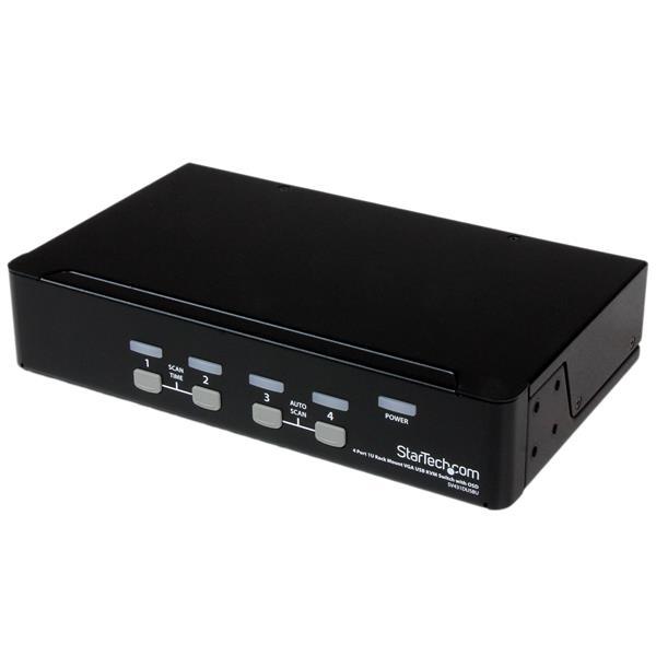 4-poort 1U-Rack USB KVM-switch met OSD Product ID: SV431DUSBU Met de SV431DUSBU 4-poorts 1U rack mountable USB KVM switch met OSD kunt u meerdere USBcomputers vanaf één console (USB-toetsenbord,