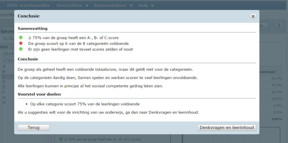 Als u <Conclusie> aanklikt, opent het scherm Conclusie: Scherm Conclusie In dit scherm wordt het informatieblok Samenvatting herhaald en geeft de