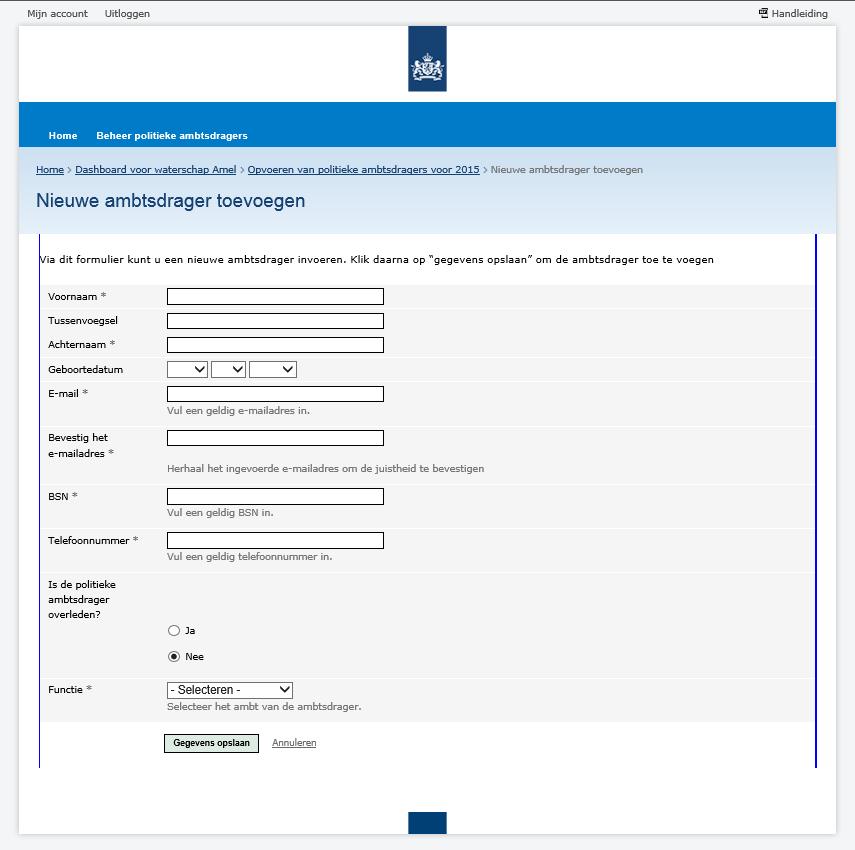 3.1. Opvoeren van nieuwe Politieke Ambtsdragers Het is tevens mogelijk om geheel nieuwe PA s op te voeren.