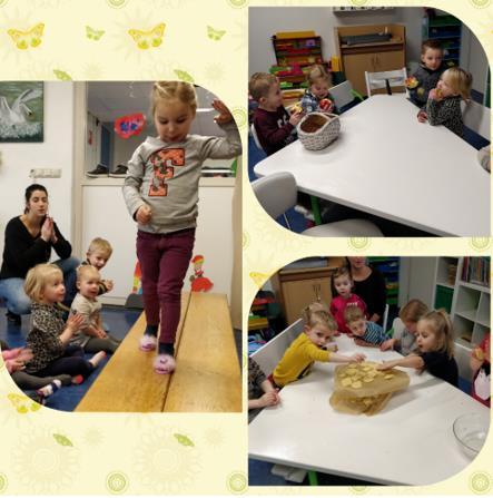 Tijdens het thema sprookjes hebben we de heks geholpen met koekjes bakken voor haar huisjes, we liepen een modeshow met de glazen muiltjes en we aten de appels uit het verhaal van Sneeuwwitje.