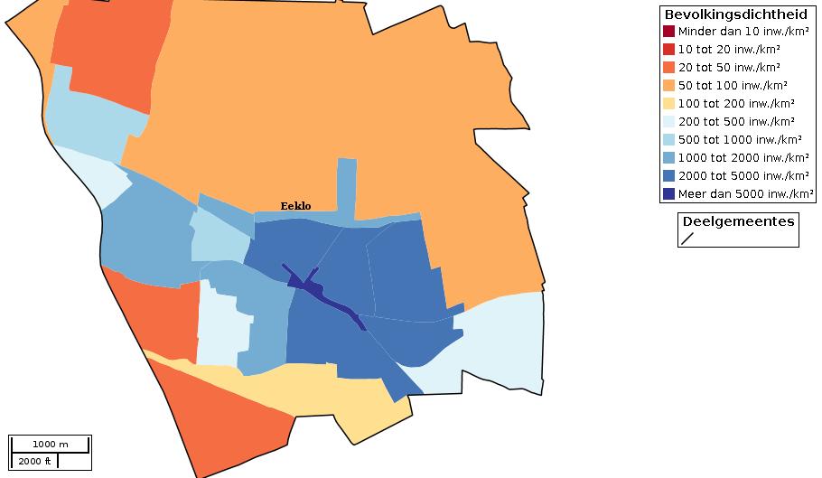 Kaartvisualisatie inwoners per statistische sector (wijk) voor