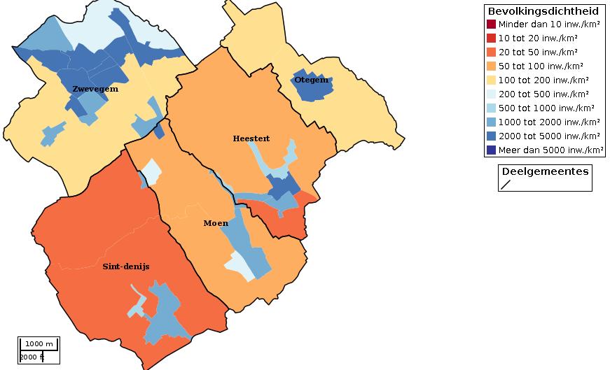 Kaartvisualisatie inwoners per statistische sector (wijk) voor Bron: