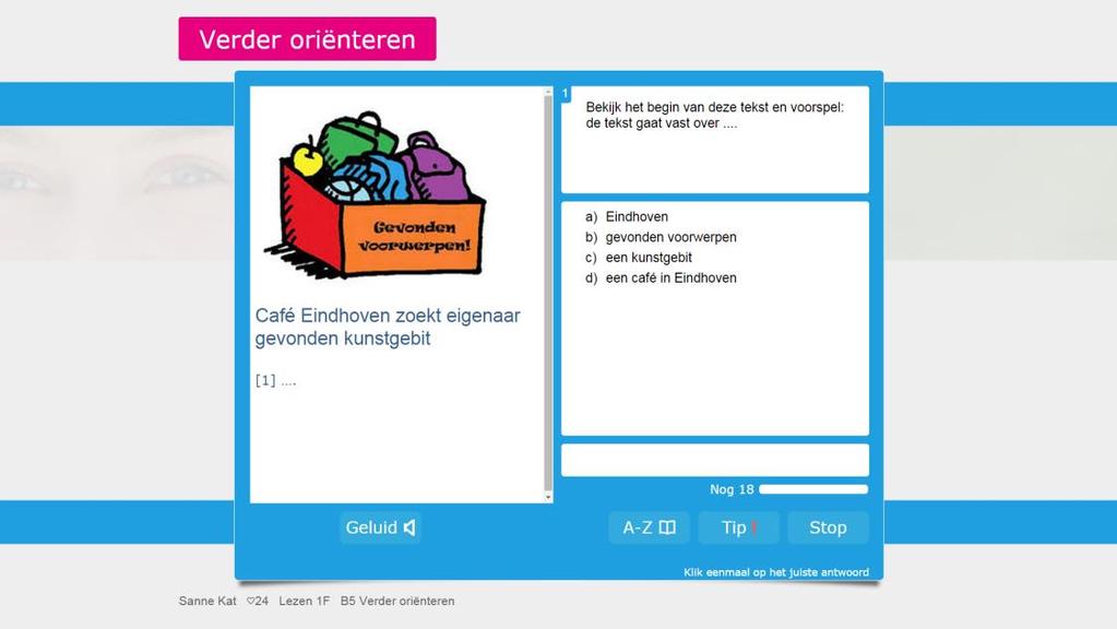 In oefening B5 komen stap voor stap de onderdelen van teksten tevoorschijn. Eerst titel en illustratie, dan de inleiding, dan de rest van de tekst. Onder de knop Tip!