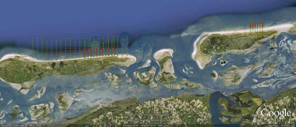 Studiegebieden 2009: onderwateroever Ameland op een vast grid 2010, 2011, 2012 en 2013: strand en onderwateroever Ameland Impact, Uitstraling en Schiermonnikoog (suppletie in de zomer) 2011 en 2012: