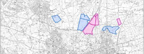 bestaande stedelijke gebieden (verspreid gelegen, vandaar de term palet) en anderzijds het benutten van de N279 (inclusief aanleg van de oost-west verbinding, dus de grote ruit) als infrastructurele