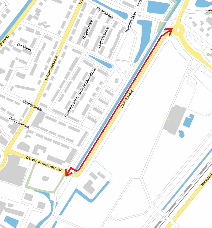 2.5 Fietspad op het Berkelsdijkje ten westen van de huidige rijbaan versie 2 Op kaart 8 is te zien dat variant 5 - voor wat betreft tracé - voor een groot deel identiek is aan variant 4.