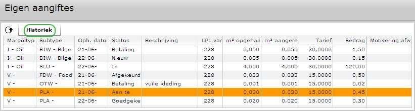 u gegevens wil wijzigen OF die u móet verbeteren na beoordeling door de dienst Havenrechten (status: Aan te passen) Tip: Om de motivering te