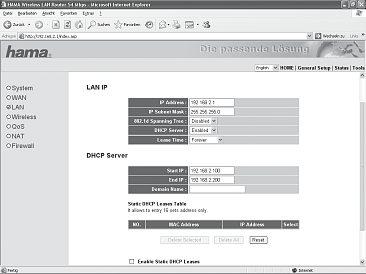 DHCP-server: De geïntegreerde DHCP-server wijst automatisch IP-adressen voor aangesloten clients toe.