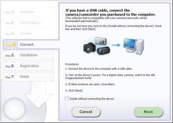 Steek de kleinste stekker van de USB-kabel in de aangegeven richting helemaal in de aansluiting ( ). Steek de grote steker van de USB-kabel in de USB-poort van de computer.