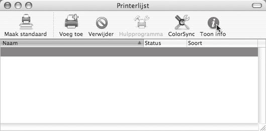 MAC OS X 15 Printerinformatie weergeven. SCxxxxxx SHARP MX-xxxx PPD (2) (1) (1) Klik op de naam van het apparaat. (2) Klik op [Toon info]. Als u Max OS X v10.2.8 gebruikt, selecteert u [Toon Info] uit het menu [Printers].