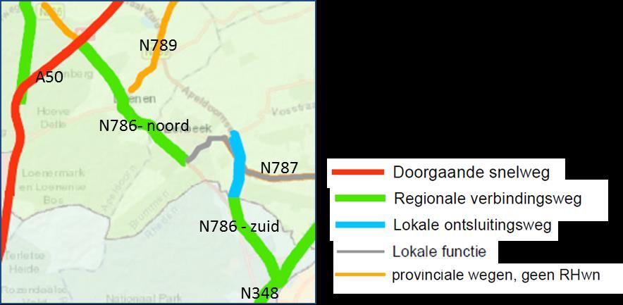 Op de afbeelding is te zien dat de N786 Loenen doorsnijdt en Eerbeek en Laag-Soeren raakt.