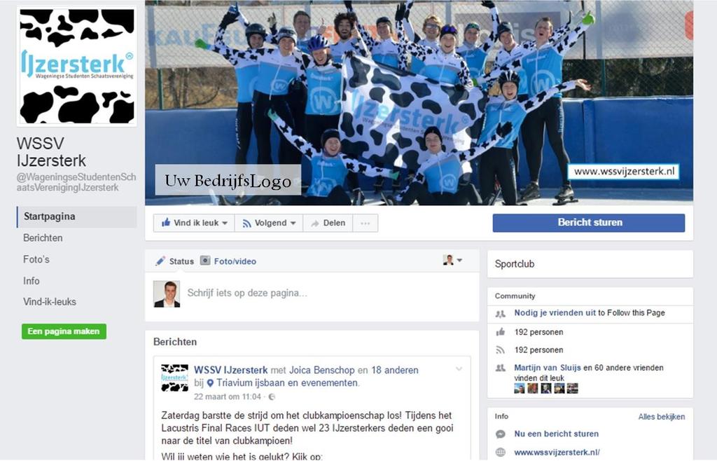 Sponsoropties Toelichting (2/4) Facebookpagina De Facebookpagina van WSSV IJzersterk loopt inmiddels al richting de 200 likes en volgers en heeft vandaar een ruim bereik.