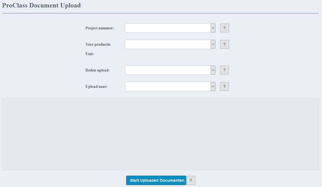 Upload documenten Wanneer er documenten toegevoegd dienen te worden aan ProDocs en/of gewijzigd dient te worden door ProClass India, kunt u bij Upload documenten uw gewenste documenten uploaden.