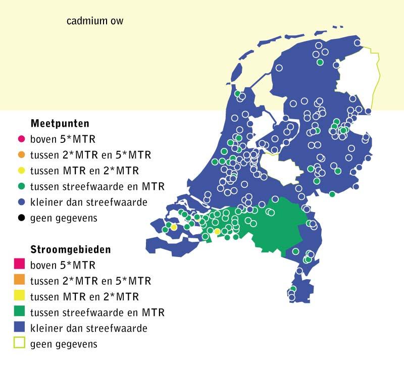Figuur 2: illustratie van de spreiding van CIW-meetpunten over Nederland, in dit geval voor cadmium 2.