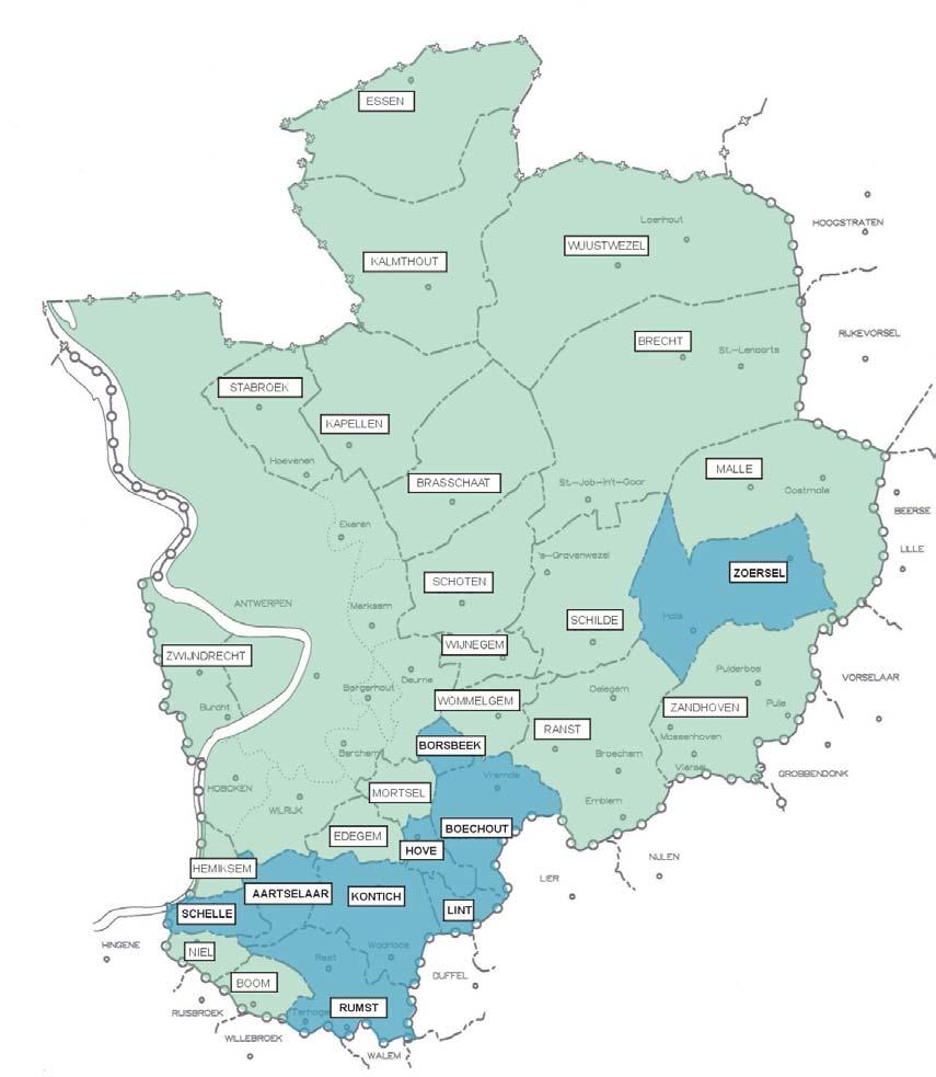 Einde 2004-begin 2005 hebben volgende 9 gemeenten beheersoverdracht gedaan aan IGEAN milieu & veiligheid: Zoersel, Aartselaar, Hove, Borsbeek, Lint, Rumst, Boechout, Kontich en Schelle (volgens