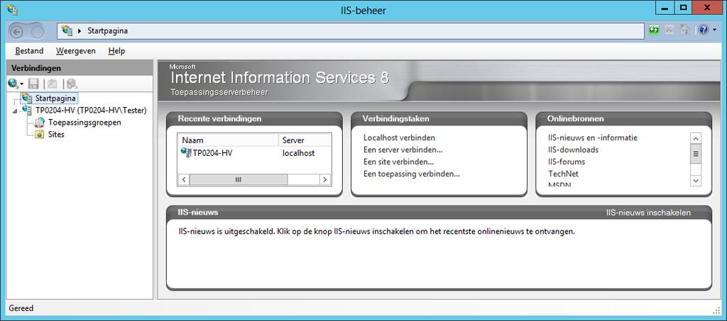 Stap 1: Opstarten Beheer van Internet Information Services (IIS) Start de module IIS-Beheer via het