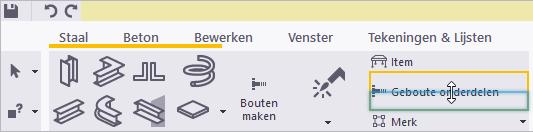 12. We passen de grootte en de vorm van het commando Geboute onderdelen aan zodat er ruimte ontstaat voor commandoknop Bouten maken: 13.