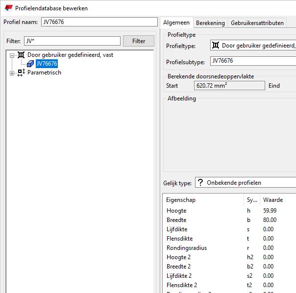 De doorsnede is nu in de boomstructuur opgenomen onder Door gebruiker gedefinieerd, vast: Indien gewenst kunt u deze doorsnede verplaatsen naar een submap in de boomstructuur.