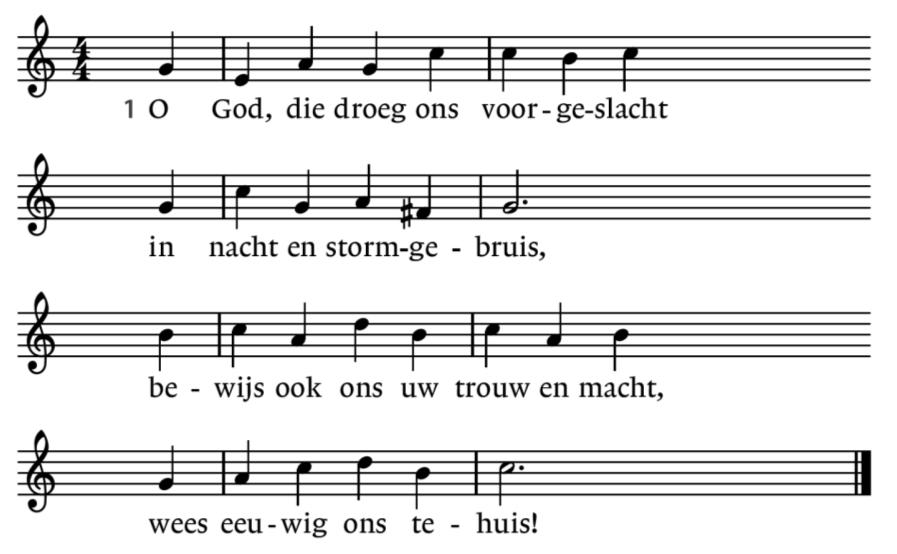 Orgelspel Opgang (De gemeente gaat staan) Aanvangslied: Psalm 90A: 1, 2 en 3 2. De schaduw van uw troon omsloot uw heiligen weleer, bij U beveiligd is ons lot en zeker ons verweer. 3. Gij zijt, van vóór Gij zee en aard hebt door uw woord bereid, altijd dezelfde, die Gij waart, de God der eeuwigheid!