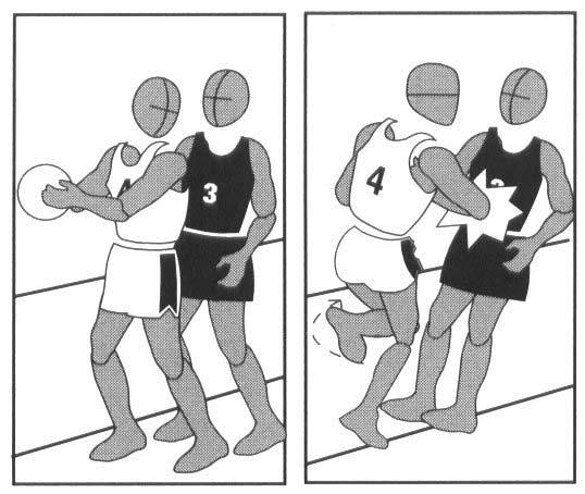 Het herhaaldelijk aanraken van een tegenstander met de hand (hierbij valt te denken aan handchecken bij een dribbel of bij een post-spel-situatie) dient automatisch te worden bestraft met een