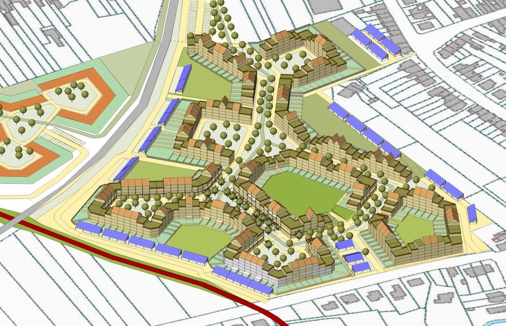 17 CONCEPT De eerste fase: tussen de Mieregemsstraat en het spoor. 9 ha x 50 woningen/ha = 450 woningen. Ofwel: 9 ha x 75 woningen/ha = 575 woningen. Kindvriendelijk: drie hoofdregels 1.