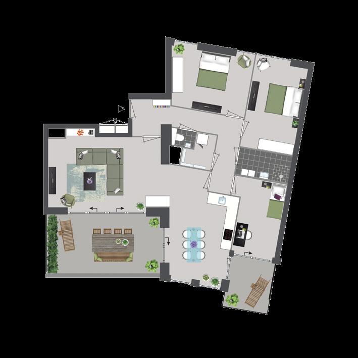 18 Woonoppervlakte: 127,9 m² 4 Kamerappartement 3 Slaapkamers Buitenruimte: 28