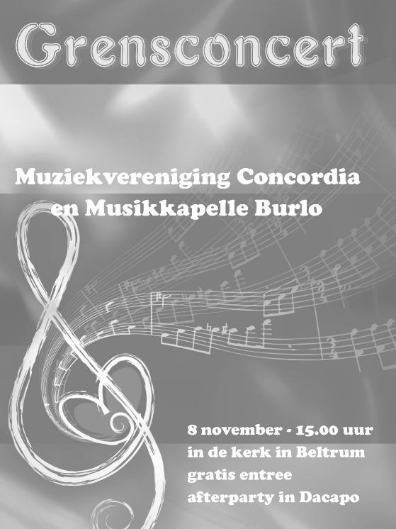 GRENSCONCERT MUZIEKVER. CONCORDIA EN MUSIKKAPELLE BURLO In 1990 hebben Concordia en Burlo hun laatste gezamenlijke optreden gegeven in de stadthalle Vennehof in Borken.