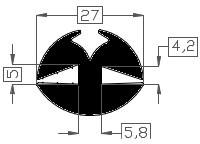 meter RAAMRUBBER ZWART TPE,UV  Tollerantie: ISO 3302-1 E2 rollengte 2014045 25 meter