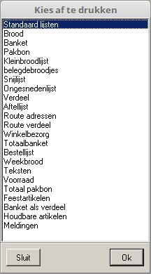 Printen lijsten Door op de knop printen te drukken krijg u de keuze uit de optie standaard lijsten met daaronder de basis lijsten. Per basis lijst is een beperkt aantal instellingen te maken.