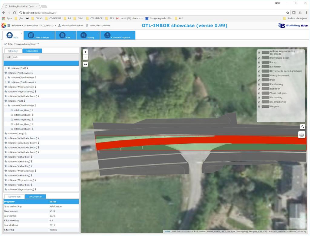 Gelderland. Fig. 6: Screenshot CTS met COINS data volgens de OTL van Gelderland.