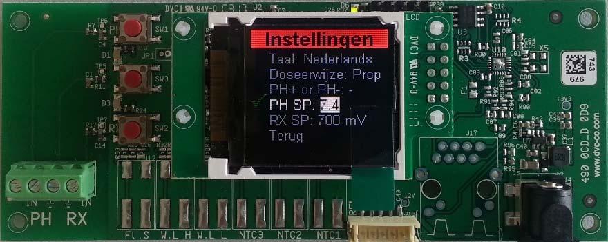 5 Rx SP(Redox SetPoint) De redox is een maat voor het chloorgehalte. Bij start up adviseren wij het setpoint op 700mV te zetten, op dezelfde manier als hierboven beschreven voor ph.