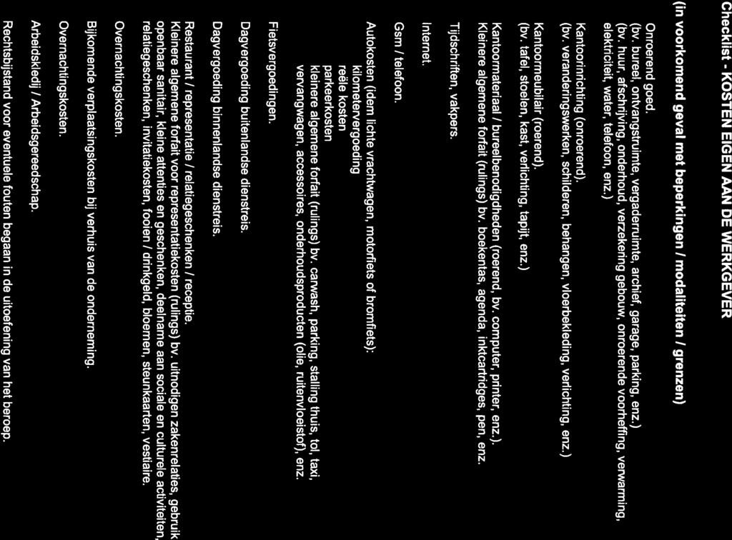 eindejaarsoptimalisatie vennb na hervorming Checklist - KOSTEN EIGEN AAN DE WERKGEVER BEDRIJFSLEIDER (in voorkomend geval met beperkingen / modaliteiten 1 grenzen) L E Li ü Li Li Onroerend goed. (bv.