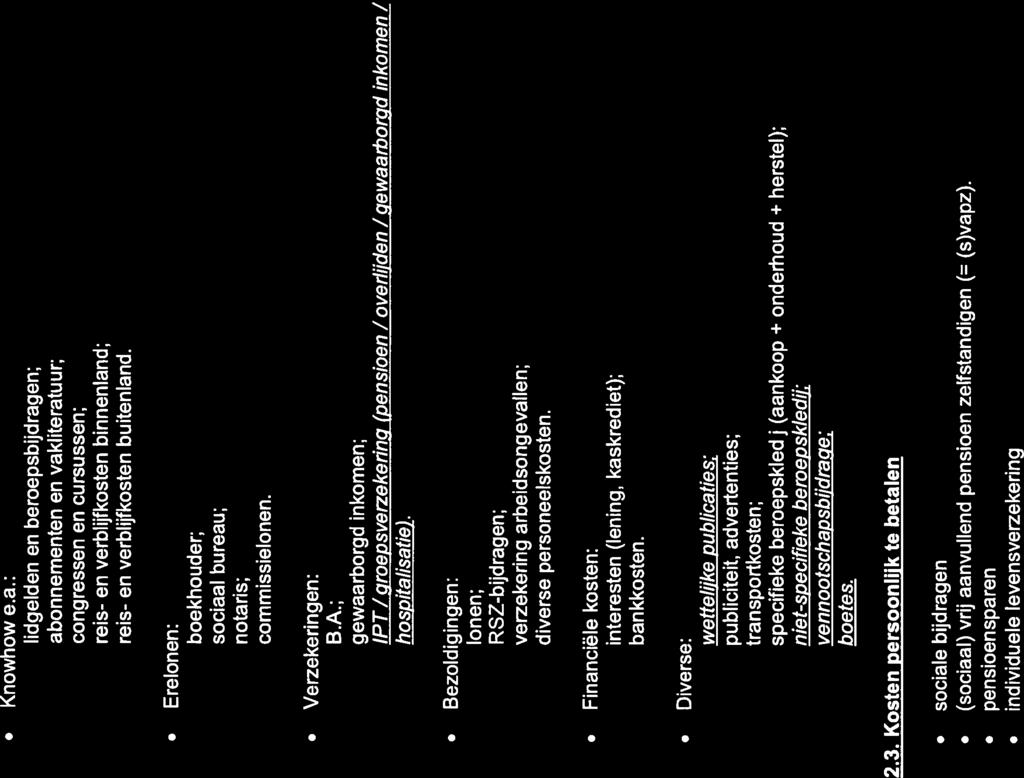 eindejaarsoptimalisatie vennb na hervorming Knowhowe.a.: o lidgelden en beroepsbijdragen; o abonnementen en vakliteratuur; o congressen en cursussen; o reis- en verblijfkosten binnenland; o reis- en verblijfkosten buitenland.