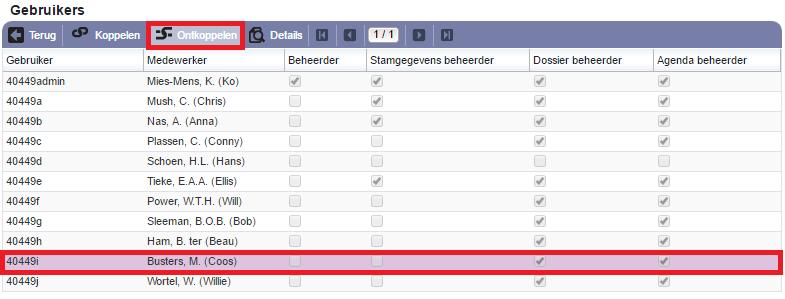 zijn gebruikeraccount gaan ontkoppelen. Hiervoor gaat u vanuit het Dashboard naar Beheer Gebruikersbeheer waarna het overzicht van gebruikersaccounts in beeld verschijnt.