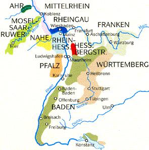 Pfalz Rheinhessen Pflalz ligt ten zuiden van Worms en loopt tot aan de Franse grens met de Pfälzer Wald hellingen tot in de Rijnvlakte.