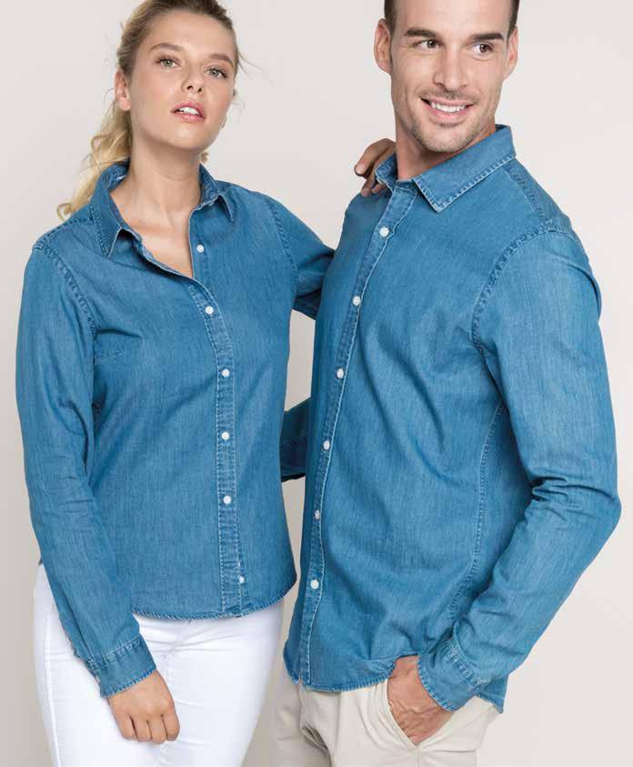 MODE > CHAMBRAY CHAMBRAY OVERHEMDEN LANGE MOUWEN 60 g/m 2 00% chambraykatoen. Licht canvas met denimlook. Soepele en comfortabele stof. Trendy gecentreerde pasvorm.