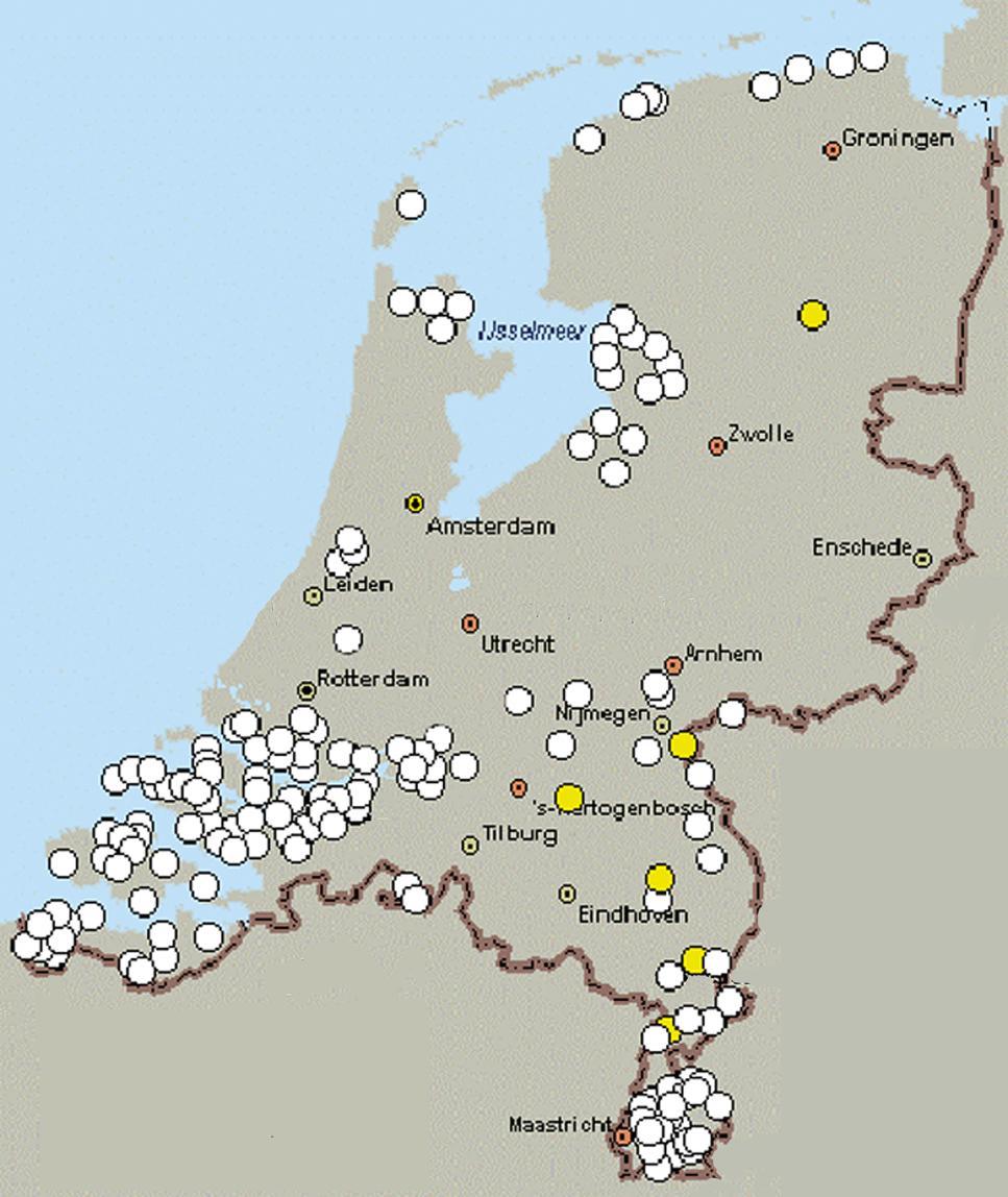 3. Resultaten Het wit bietencysteaaltje is aangetroffen in heel Nederland (figuur 5). Het geel bietencysteaaltje is alleen op de zandgronden aangetoond.