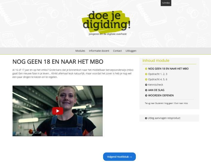 Nog geen 18 en naar het mbo Activiteit Screenshot Duur 2 De docent verstrekt de inloggegevens van Doe je digiding! aan de leerlingen, zodat zij aan het werk kunnen.