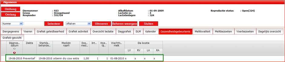 6.14 Behandelplan voor een koe opvragen Als u er voor kiest om in T4C de geconstateerde ziekten en daarbij behorende behandelingen in te voeren, kunt u een overzicht krijgen van de uitgevoerde