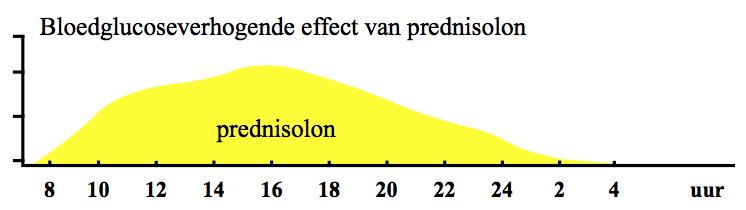 Prednisolon Na 4-8 uur stijging BG Effect 12-16