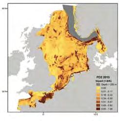 Binnen de zone van 0-200 meter diepte werd in 2015 80 procent van het aantal gridcellen en 54 procent van het zee-areaal bevist met tuig dat de bodem beroerde (Tabel 1).