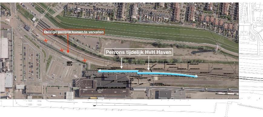 Tijdelijk station Hoek van Holland Haven Oude perrons zijn gesloopt Beach to beach Locatie tijdelijk metrostation, ter plaatse van de oude