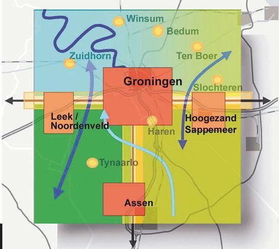 op en versterking van de centrumpositie van de stad Groningen. Dat betekent dat deze kernen ten aanzien van wonen en werken meer mogen dan alleen voor eigen behoefte.